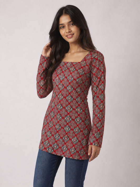 VARNIKA RED FULL SLEEVE KURTI