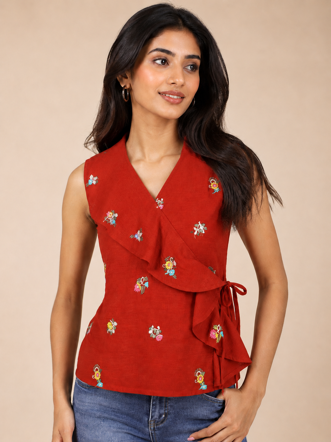 GULNAAR EMBROIDERED WRAP TOP