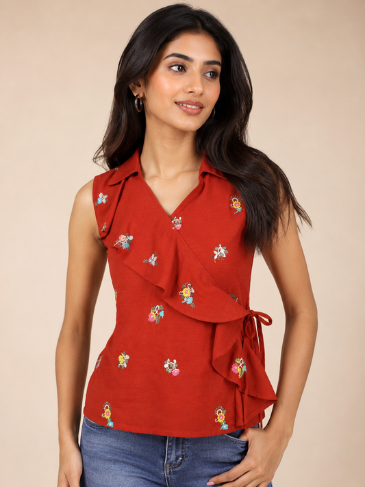 GULNAAR EMBROIDERED WRAP TOP