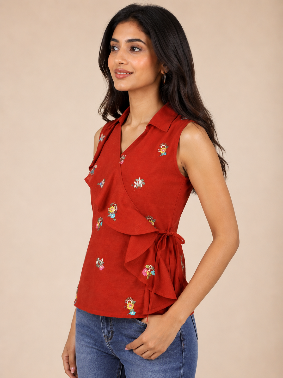 GULNAAR EMBROIDERED WRAP TOP