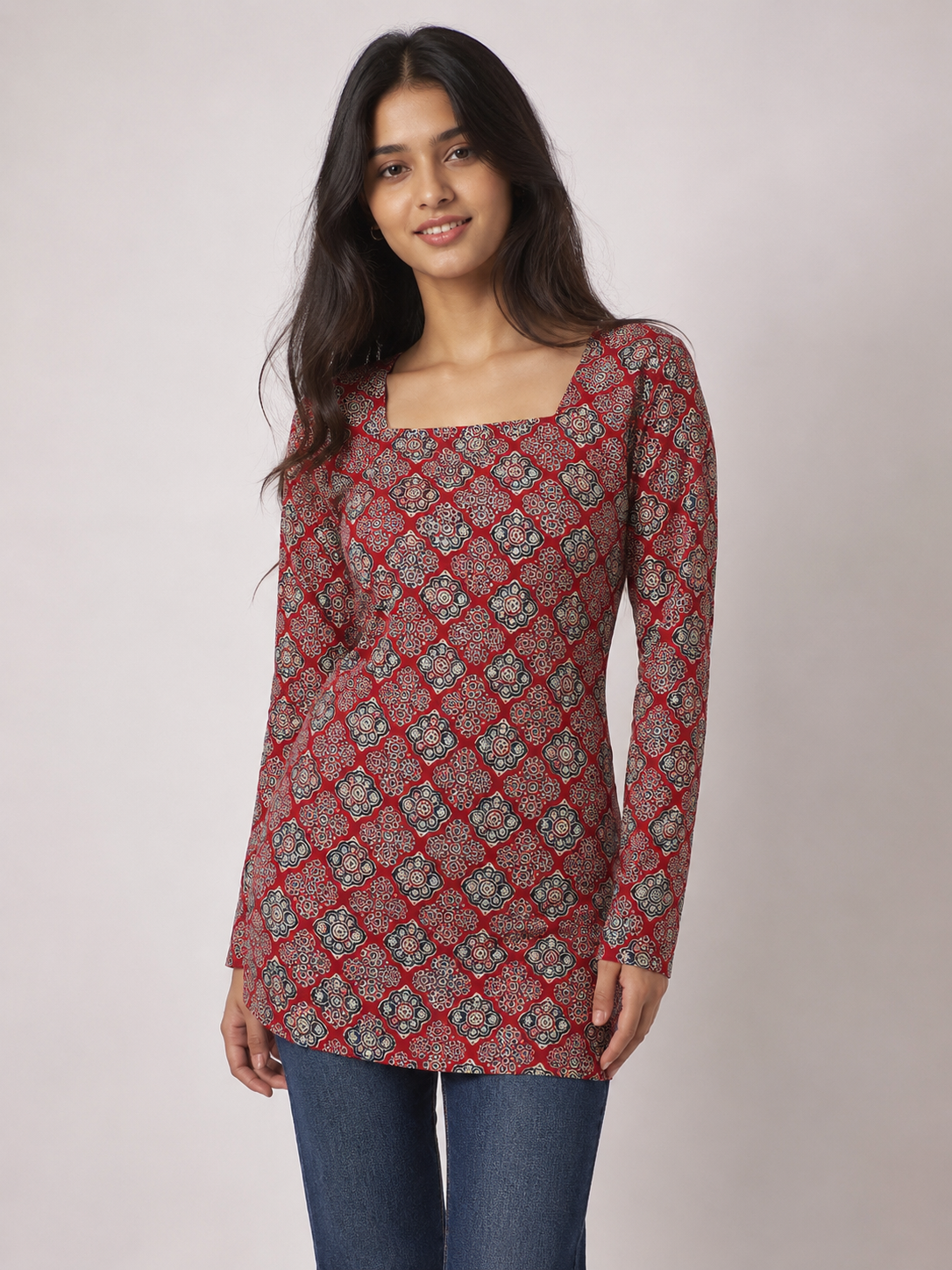 VARNIKA RED FULL SLEEVE KURTI