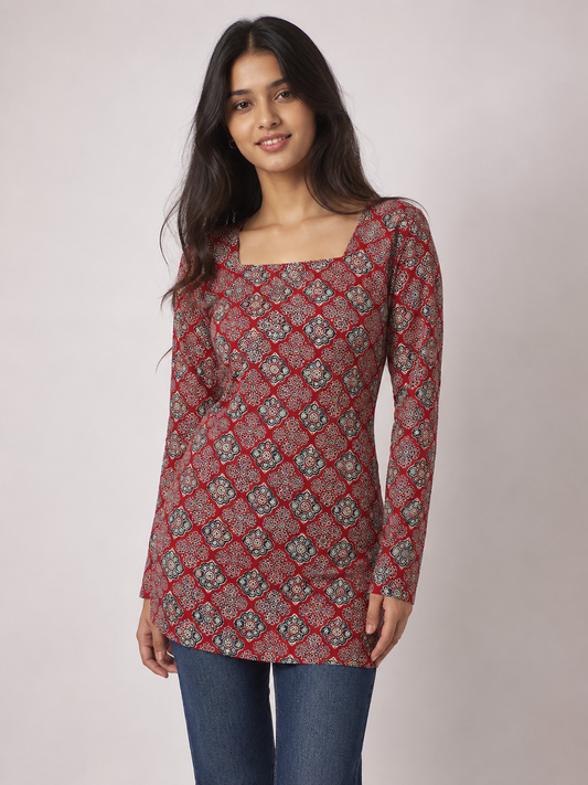 VARNIKA RED FULL SLEEVE KURTI