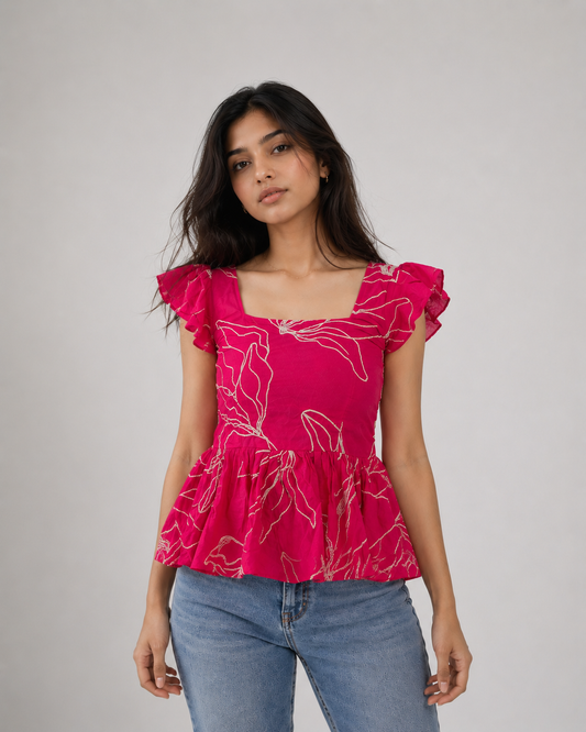 RANI EMBROIDERED PEPLUM TOP