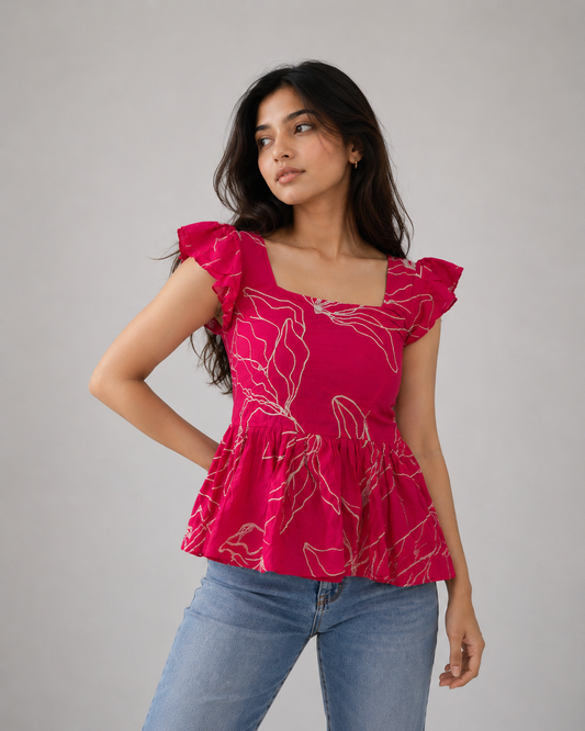 RANI EMBROIDERED PEPLUM TOP